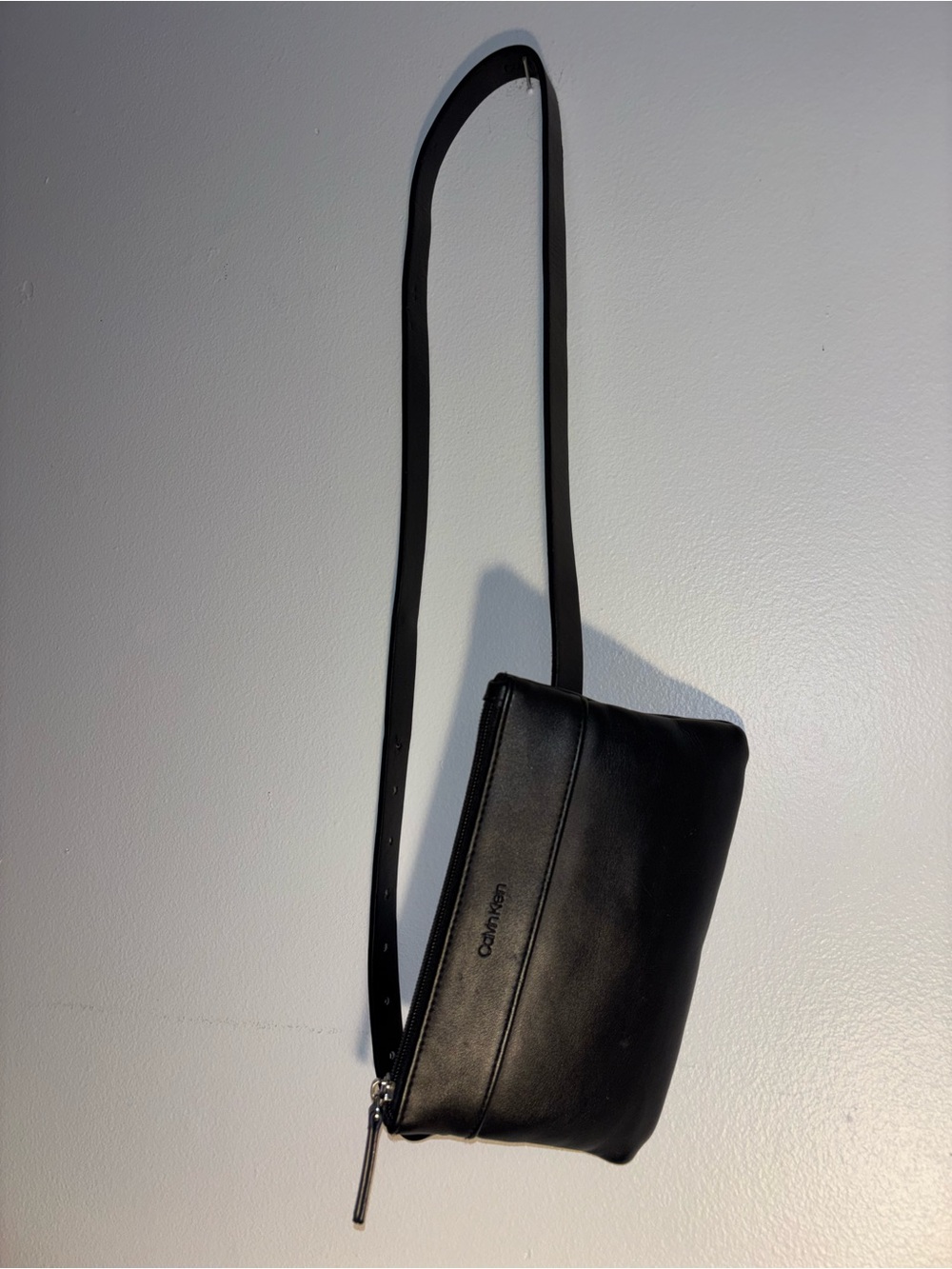 Calvin Klein Black Leather Belt Bag with Slim Strap